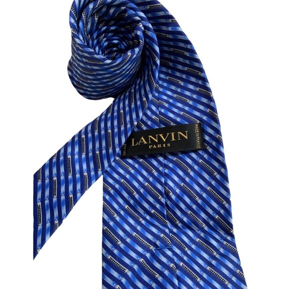 LANVIN Blue Geometric Silk Tie FRANCE 59"/ 3.5" EC - Picture 2 of 4